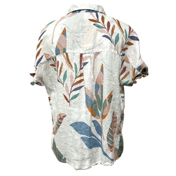 Cynthia Rowley Tropical Print 100% Linen Button Up Top Women’s Sz L - Picture 2 of 6